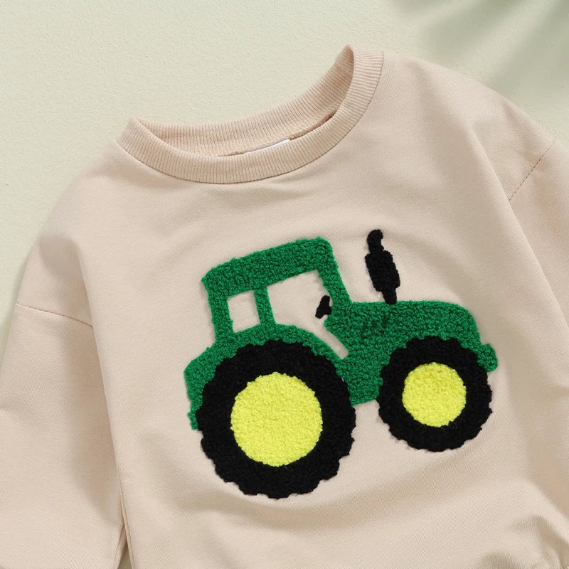 Baby Boys Romper Long Sleeve Crewneck Tractor Embroidery Casual Playsuit