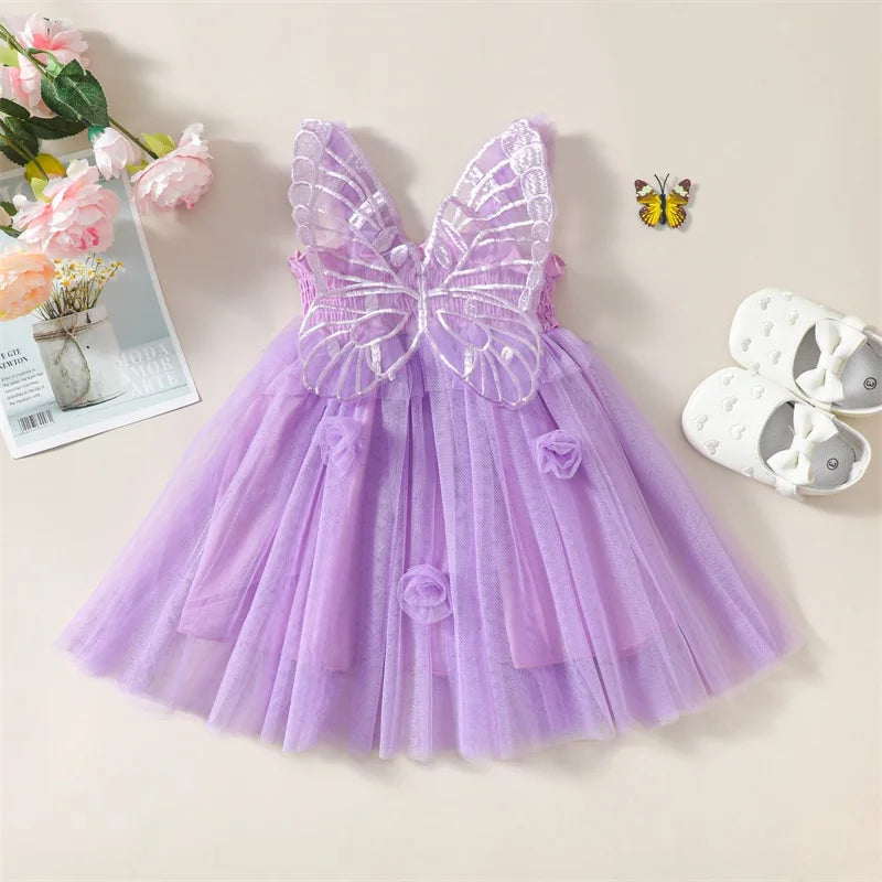 Butterfly Wings Girl Fairy Dress First Birthday Dress Flower Wedding Dress
