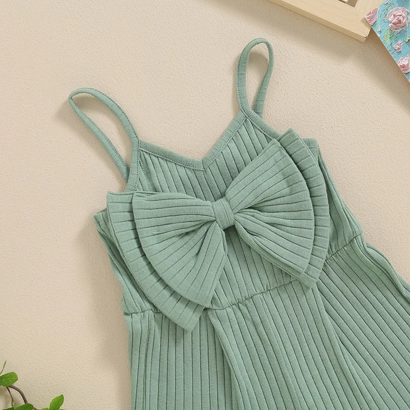 Summer Kids Baby Girl Ribbed Jumpsuit Cute Bow Sleeveless Romper Shorts Cute Clothes
