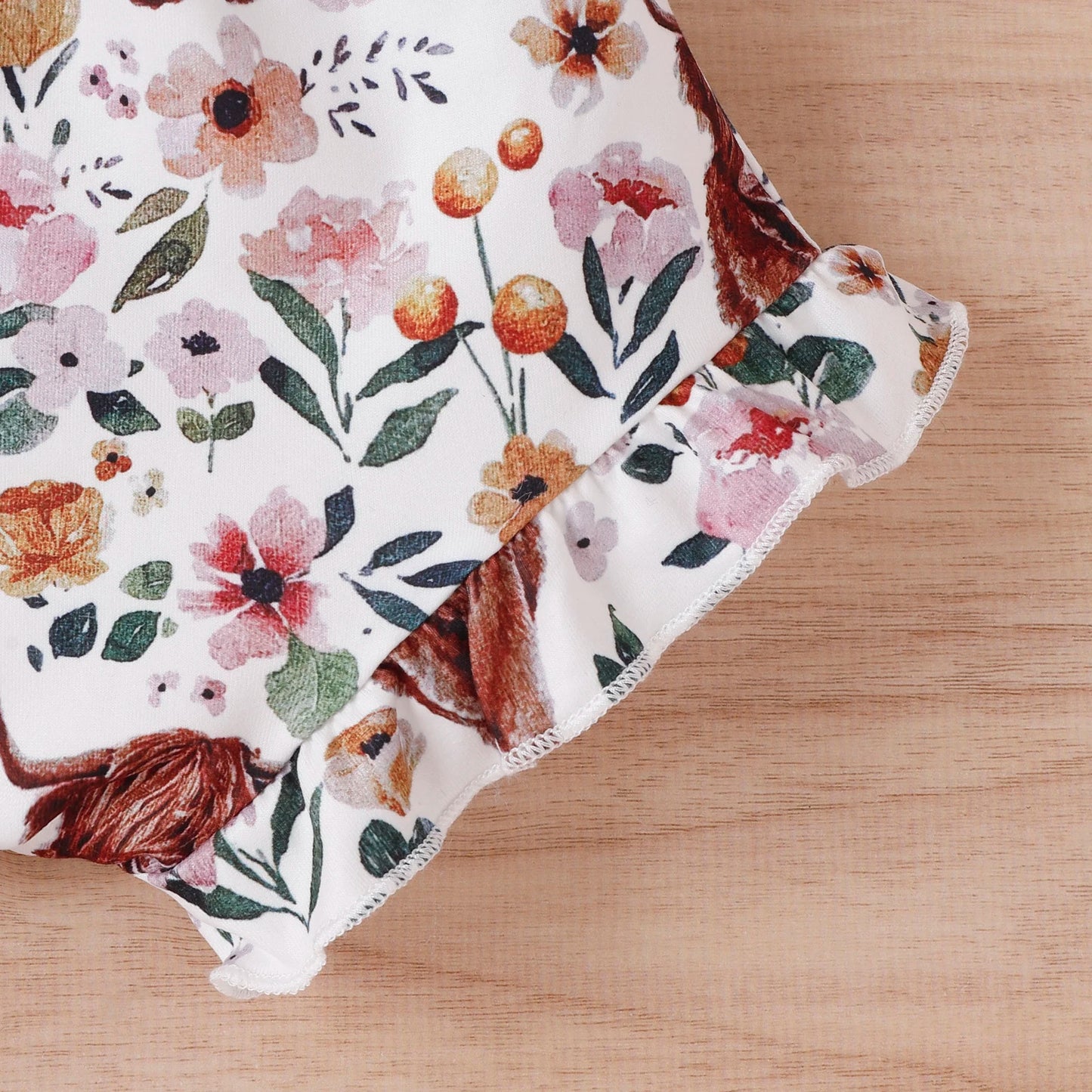 Infant Baby Girl 3Pcs Off Shoulder Romper Tops Bull Print Short Pants Head Band Summer Clothing