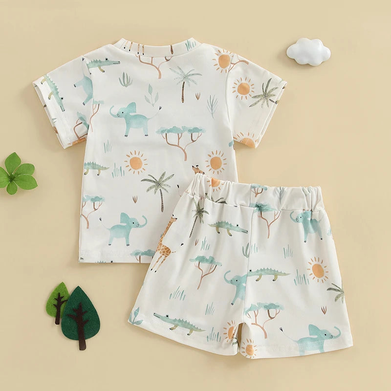 Toddler Baby Boy Shorts Set Animal Letter Short Sleeve T-shirts Elastic Waist Shorts Summer Outfit