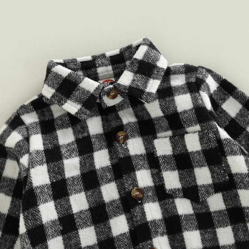Baby Boy Bodysuit Long Sleeve Lapel Neck Plaid Print Button Up Jumpsuit