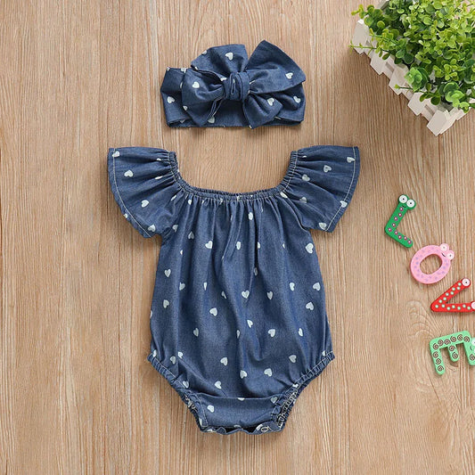 Newborn Infant Kid Baby Girl 2pcs Outfit Romper Short Sleeve Dot Headband Clothes Set