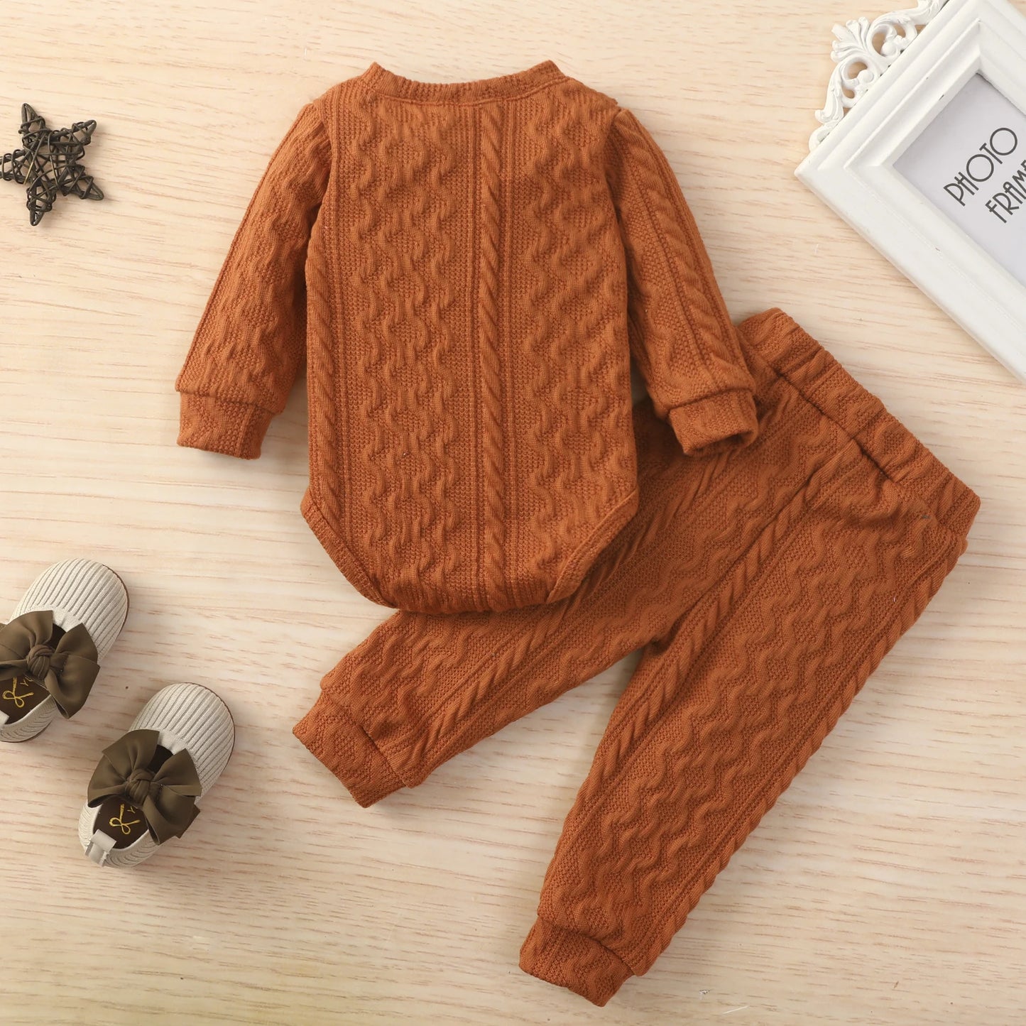 Baby Girl Romper Tops Pants Suit Newborn Infant Long Sleeve Round Neck Button Sweater Knitting Trousers