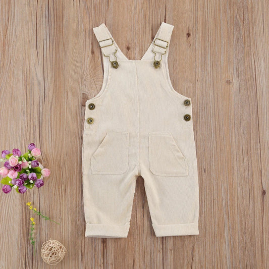 Baby Boys Girl Suspender Pants Buttons Loose Fit Solid Color Adjustable Buckle Jumpsuit Pockets Fashion Romper