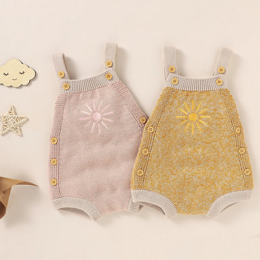 Newborn Baby Boy Girl Autumn Bodysuit Sleeveless Knitting Sun Printed Jumpsuit 2Styles