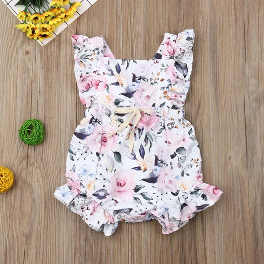 Newborn Baby Girls Floral Ruffle Romper Off Shoulder Print Summer Clothes Outfits