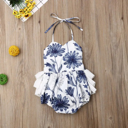 Newborn Baby Girl Bodysuit Floral Clothes Strap Jumpsuit Bodysuit Summer Outfit