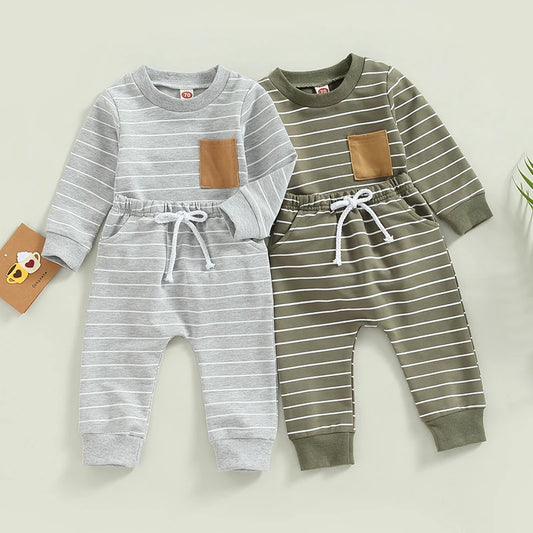 Baby Boys Pants Set Striped Long Sleeve Crew Neck Sweatshirt Elastic Waist Sweatpants Outfit