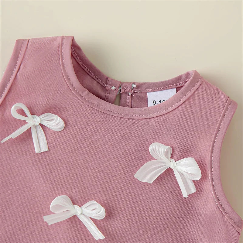 Toddler Kid Girls Dress Children Sleeveless Crew Neck Bow Tulle Dress Summer Casual Princess Dress A-line Dress