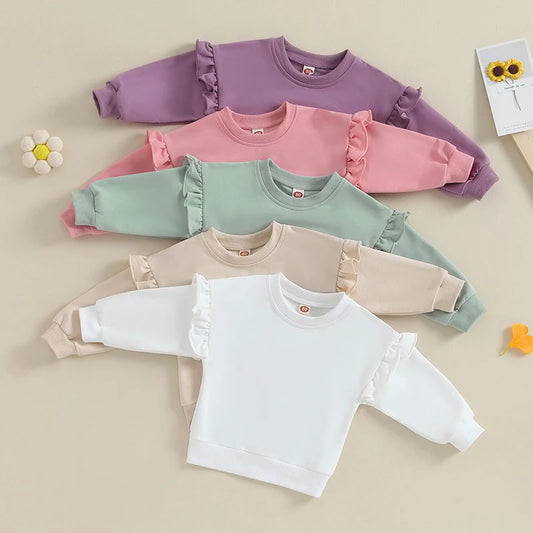 Toddler Kids Baby Boy Girl Crewneck Sweatshirt Cotton Long Sleeve Solid Color Pullover Top Casual Spring Fall Clothes