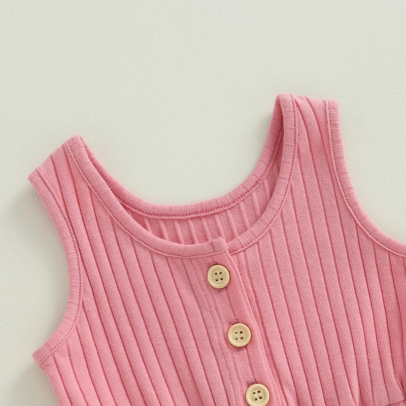 Toddler Baby Girls Boys Playsuit Solid Crew Neck Sleeveless Jumpsuits Summer Clothes Romper