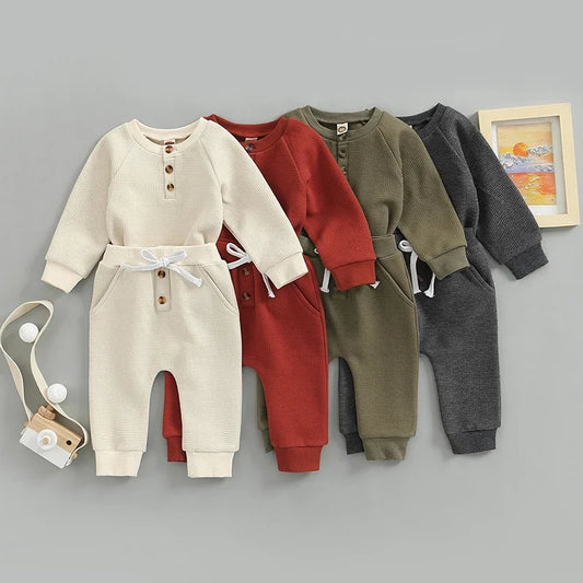 Fall Winter Baby Boy Girl Clothest Set Newborn Infant Toddler Button Tops Pants Casual Outfits Clothing