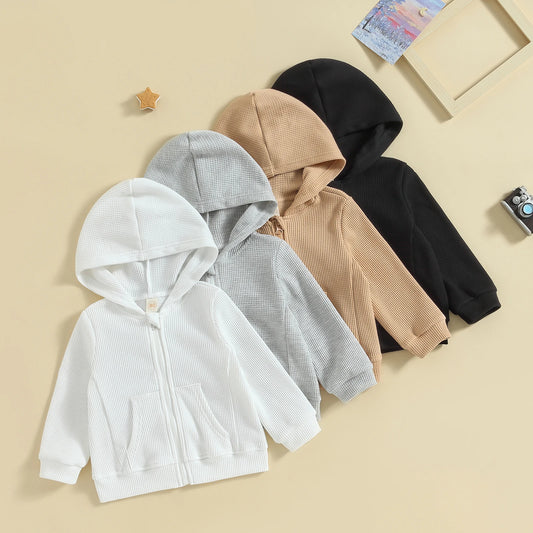Kids Hoodie Long Sleeve Hooded Zip-up Hoodie Solid Sweatshirt
