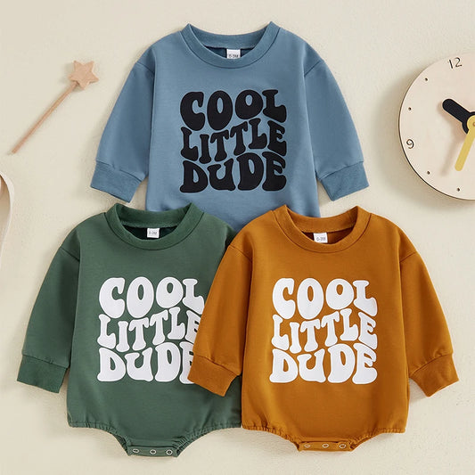 Baby Boy Sweatshirt Romper Letter Print Round Neck Long Sleeve Casual Jumpsuit