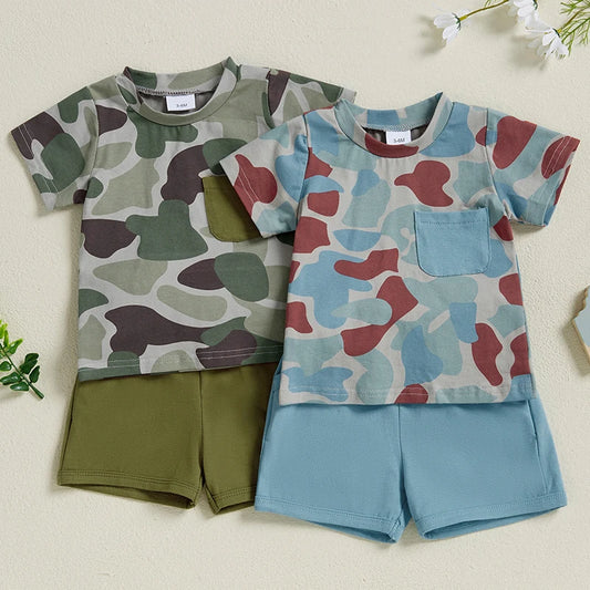 Toddler Baby Boy Shorts Set Camouflage Short Sleeve T-shirts Solid Elastic Waist Shorts Summer Outfit