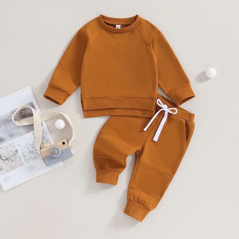 Toddler Baby Boys Fall Outfits Long Sleeve Split Hem Sweatshirt Tops Pocket Pants Kid Clothes Sets