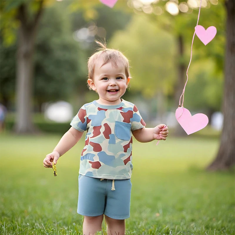 Toddler Baby Boy Shorts Set Camouflage Short Sleeve T-shirts Solid Elastic Waist Shorts Summer Outfit
