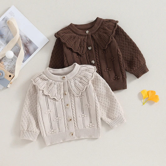 2023-07-28 Lioraitiin 0-24M Baby Girls Knitted Cardigan Sweater Doll Collar Crochet Button Closure Cardigan Outerwear