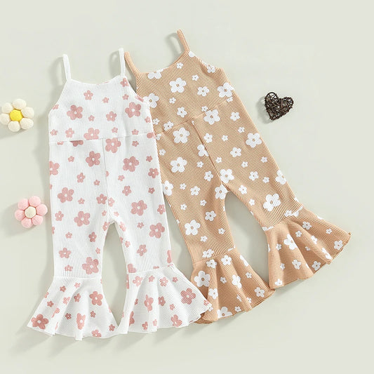 Toddler Girls Summer Romper Sling Jumpsuit Sleeveless Suspender Floral Bell-bottom Pants