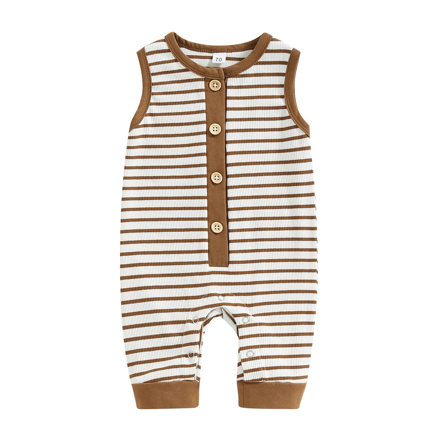 Infant Baby Girls Boys Romper Stripe Sleeveless Crew Neck Buttons Snap Closure Jumpsuits Summer Jumpsuit
