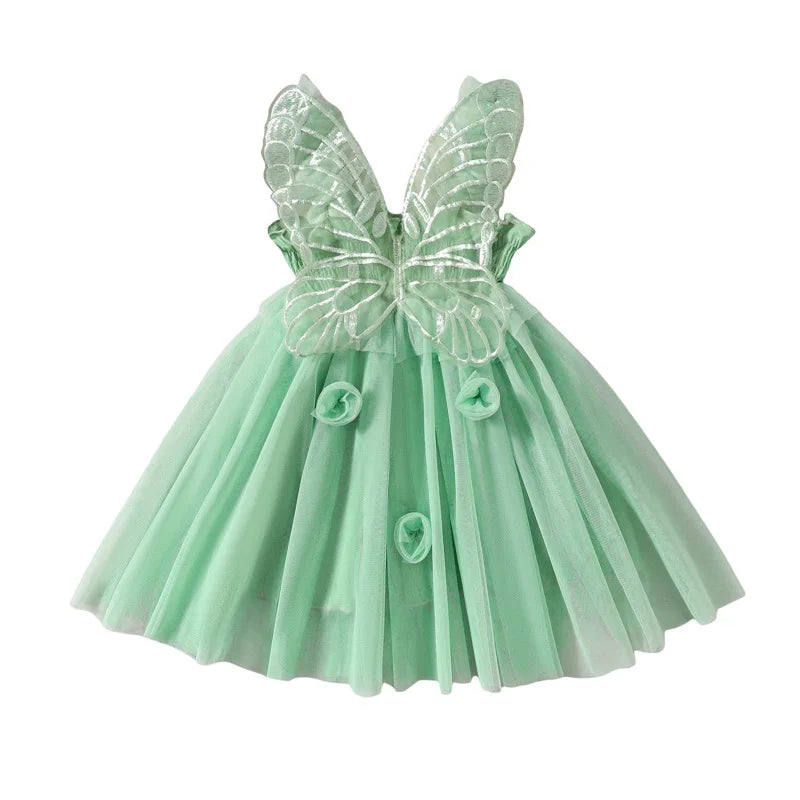 Butterfly Wings Girl Fairy Dress First Birthday Dress Flower Wedding Dress