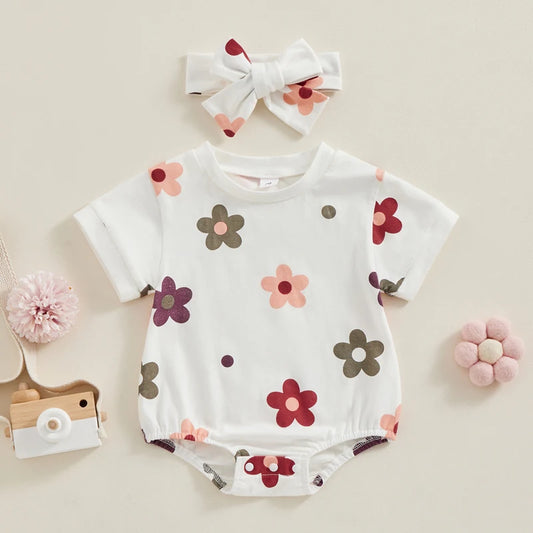Newborn Baby Girl Summer Clothes Sleeveless Halter Romper Floral Jumpsuit Headband 0-18 Months