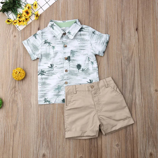 Toddler Kids Baby Boy Gentleman Clothes Outfits Short Sleeve Shirts+Pants Clothing Set For Baby Boy 1-6T