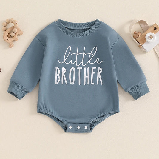 Baby Boys Long Sleeve Round Neck Sweatshirt Romper Letter Print "Little Brother"