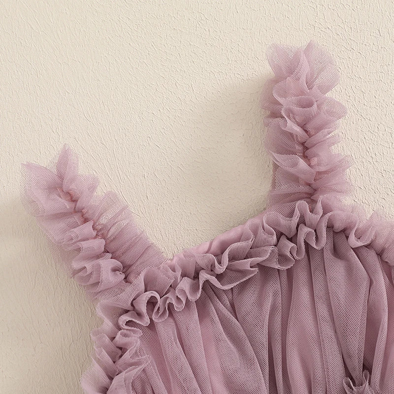 Toddler Girl Summer Tulle Dress Solid Color Sleeveless Mesh Ruffled A-Line Dress