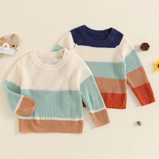 Baby Boy Sweater Casual Contrast Color Warm Knitted Long Sleeve Pullover Infant Knitwear