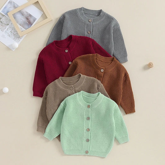 Baby Boys Warm Sweaters Coats Solid Loose Button Long Sleeve Knitwear Cardigan Jacket