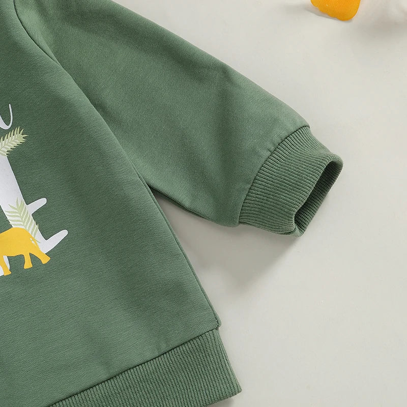 Baby Boys 2PCS Outfits Long Sleeve Crew Neck Letter Print Tops Animal Print Pants Fall Sets