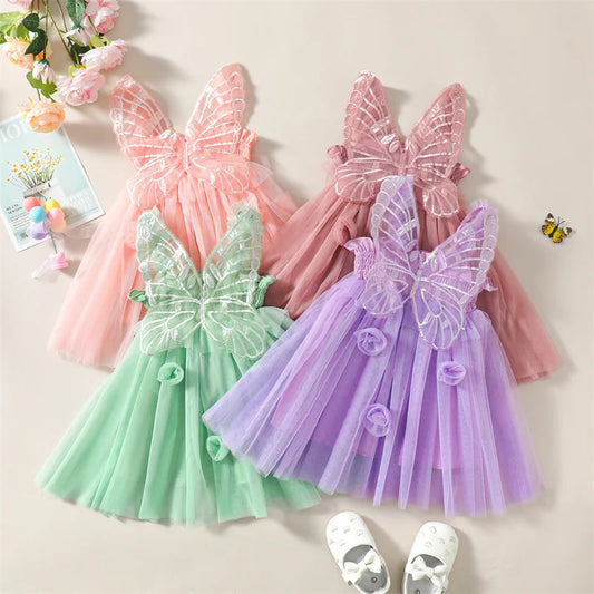 Butterfly Wings Girl Fairy Dress First Birthday Dress Flower Wedding Dress