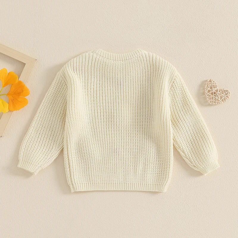 Toddler Girls Valentine's Day Sweaters Heart Long Sleeve O-Neck Ribbed Chunky Knit Jumper Tops