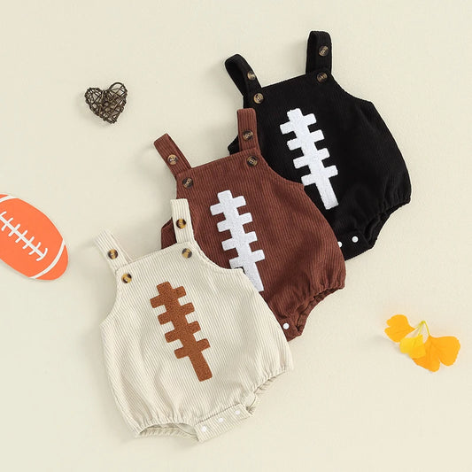 Newborn Baby Boys Girls Overalls Sleeveless Football Embroidery Rompers Newborn Summer Fall Outfit