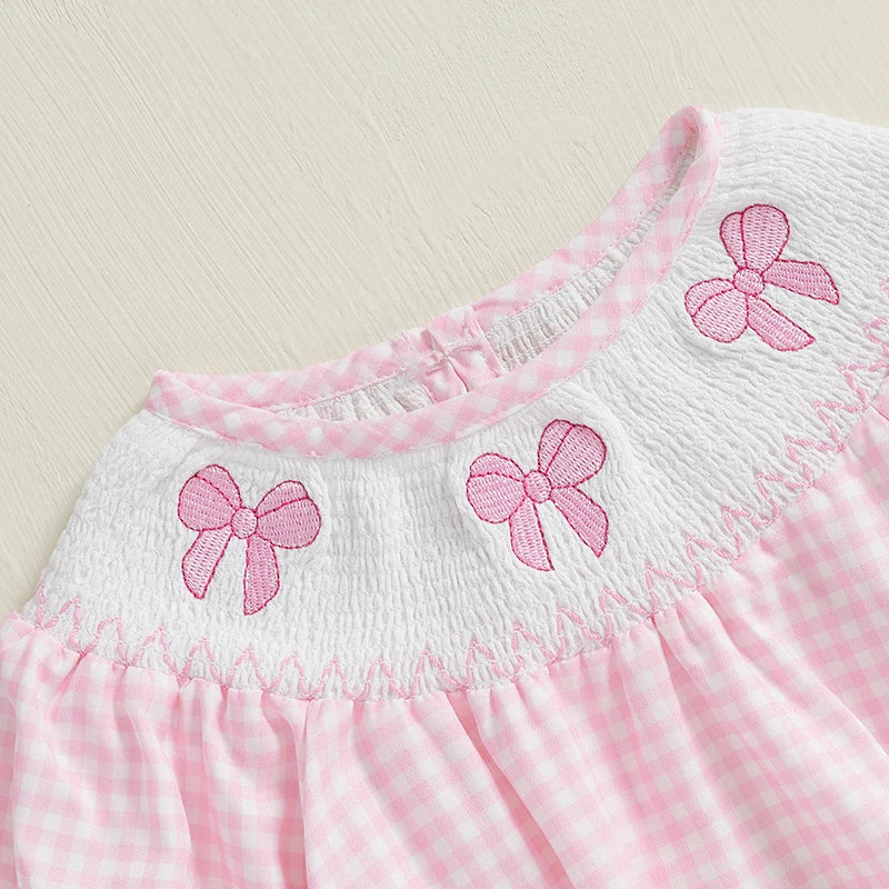 Newborn Baby Girls Cute Romper Bow Embroidery Plaid Long Sleeve Jumpsuits Infant Toddler Fashion Clothes