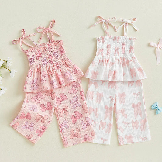 Summer Toddler Kid Baby Girl Clothes Set Sleeveless Lacing Strap Camisole Elastic Waistband Pants Outfits
