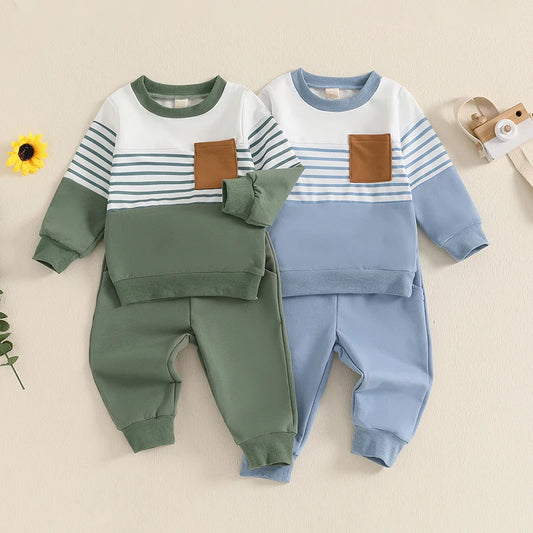 Kids Boys Outfit Long Sleeve Stripes Sweatshirt with Elastic Waist Sweatpants Fall Outfit