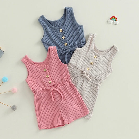 Toddler Baby Girls Boys Playsuit Solid Crew Neck Sleeveless Jumpsuits Summer Clothes Romper