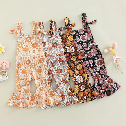Toddler Baby Kid Girl Romper Sleeveless Off Shoulder Flower Print Loose Long Ruffle Romper