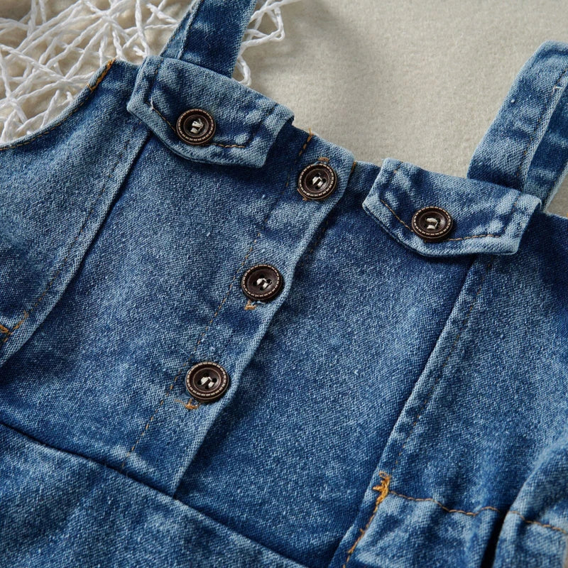 Baby Girl Off Shoulder Ruffle Denim Dress with Sleeveless Button Down - Cute Summer Outfit for Toddlers