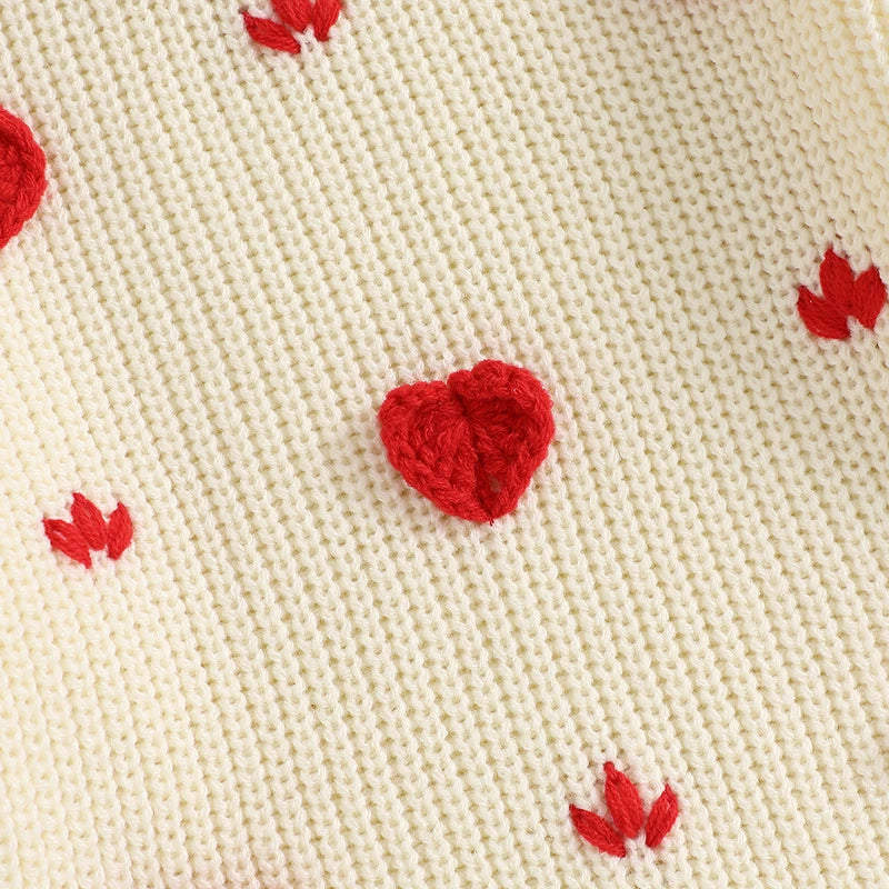 Toddler Girls Valentine's Day Sweaters Heart Long Sleeve O-Neck Ribbed Chunky Knit Jumper Tops