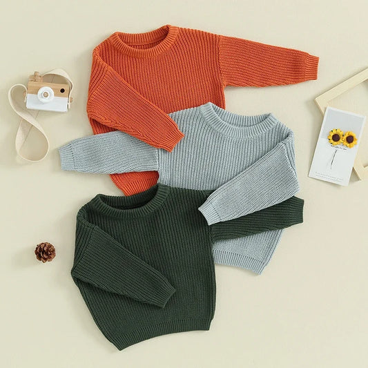 Toddler Baby Boy Knit Sweater Round Neck Long Sleeve Pullover Sweatshirt Fall Winter