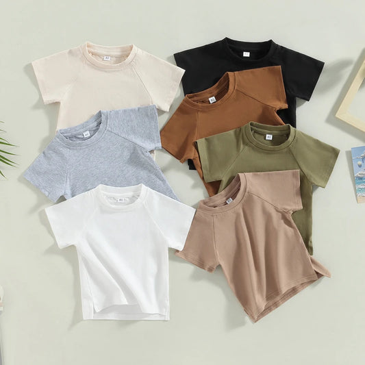 Toddler Boys Summer Tops Solid Color Short Sleeve O Neck Loose T-shirt