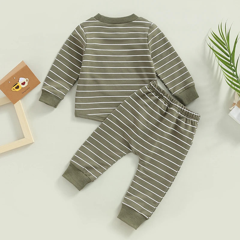 Baby Boys Pants Set Striped Long Sleeve Crew Neck Sweatshirt Elastic Waist Sweatpants Outfit