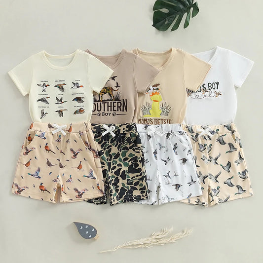 Toddler Baby Boy Duck Outfit Short Sleeve T-shirts Elastic Waist Shorts Summer Outfit