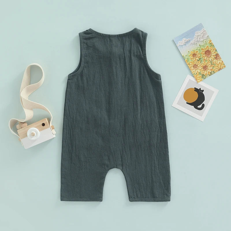Infant Baby Boy's Girl's Jumpsuit Round Neck Sleeveless Button Down Romper