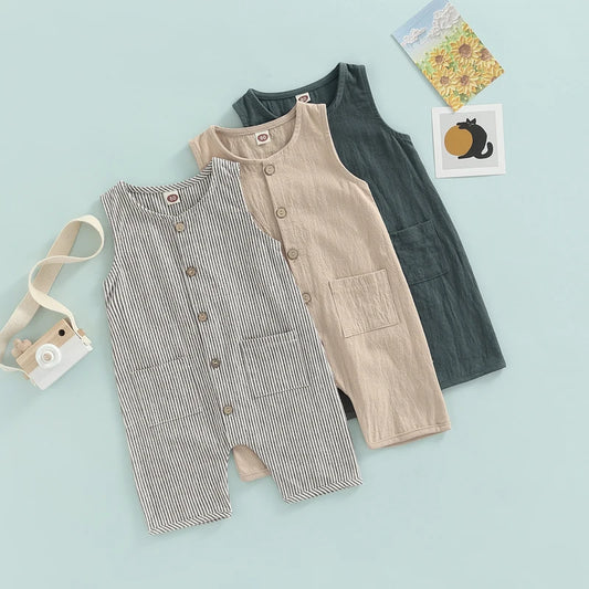Infant Baby Boy's Girl's Jumpsuit Round Neck Sleeveless Button Down Romper