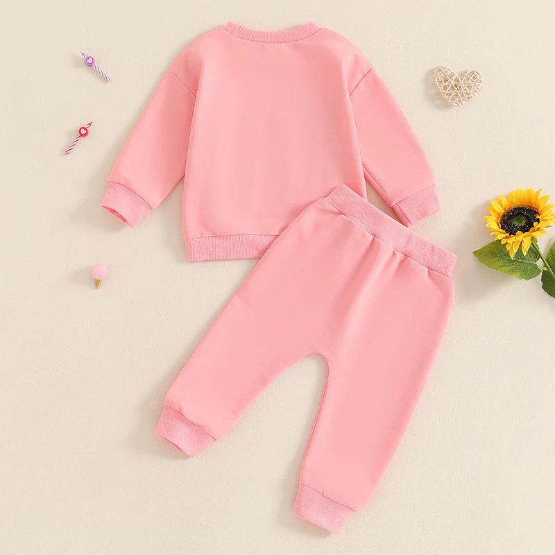 Baby Girl 2Pcs Birthday Outfits Long Sleeve Letter Embroidery Pullover + Pants Set Toddler Fall Clothes